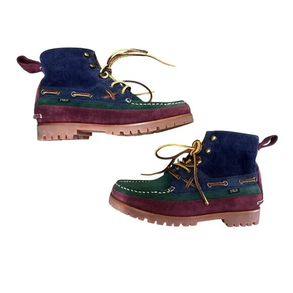 Sold Polo Country Ralph Lauren Suede Ranger Mid Boots Mens 7 Corduroy Lace Up - Picture 12 of 16